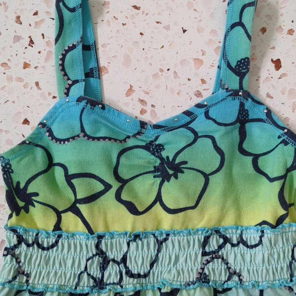 Justice | Ombre Tropical Flower Sundress with Studs and Glitter Dots | 6